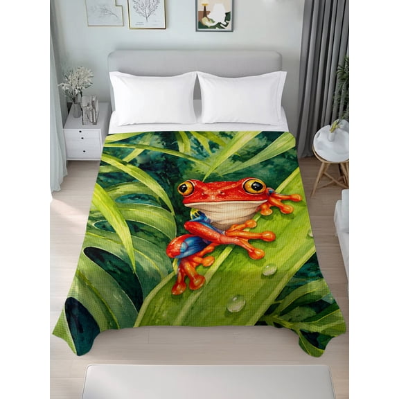 Flat Sheet Bed Sheets, Summer Wildlife Red Frog Pattern Soft Top Sheet Brushed Microfiber Bedding Sheet - 1 Queen Size Flat Sheet Only, Tropical Palm Leaf