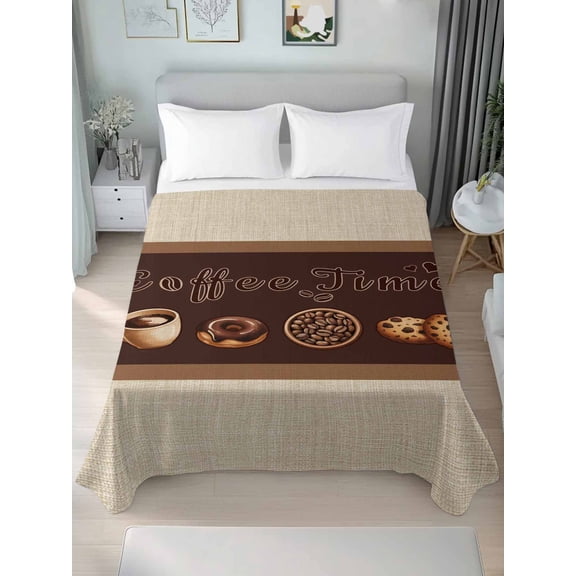 Flat Sheet Bed Sheets, Vintage Dessert Coffee Time Soft Top Sheet Brushed Microfiber Bedding Sheet - 1 Queen Size Flat Sheet Only, Farmhouse Brown Beige Linen
