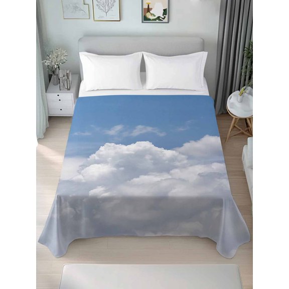 Flat Sheet Bed Sheets, White Clouds Soft Top Sheet Brushed Microfiber Bedding Sheet - 1 California King Size Flat Sheet Only, Sunny Gradient Back
