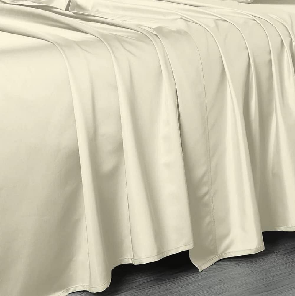 Flat Sheet Only 608 Thread Count Pure Cotton (King Size Ivory) Luxurious Bed Linens Made in