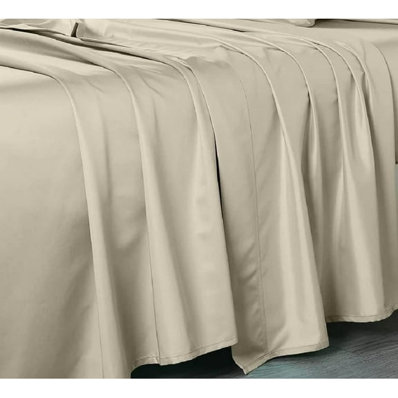Flat Sheet Only- 608 Thread Count Pure Cotton (Queen Size- Beige) Luxurious Bed Linens Made in Egypt