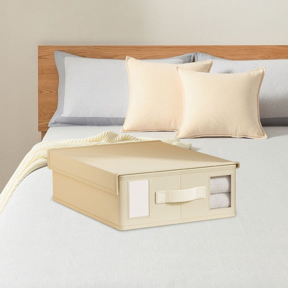 Flat Sheet Organizer - Foldable Storage Organizer for Bedding Sets, Linen Closet Sheet Keeper with View Window, 14.9 x 12.6 x 4.7 in, JASKFLY