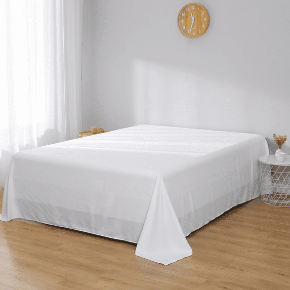 Flat Sheet White Top Sheet, Premium Hotel 1-Piece, Luxury and Soft Quality Bedding Flat Sheet, Wrinkle, Stain and Fade Resistant(Twin Size, White)