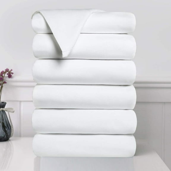 Flat Sheets Set 6 Pack Twin Size White, Super Soft Brushed Microfiber Bedding Sheets, Shrink and Wrinkle Resistant, Great for Home, Salons, Hotel and Hospital Use