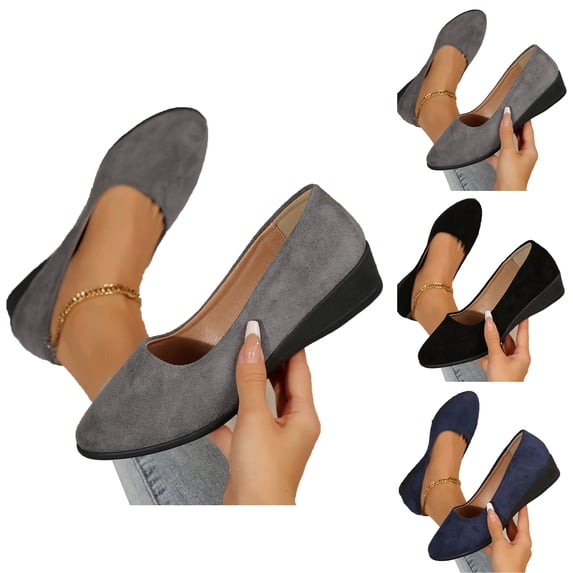 Flat Shoes Women's Solid Color Wedges Shoes Comfortable Casual Shoes Low Heel Women's Wedge Comfortable Closed Toe Pointed Toe Dressy Flats Slip On Walking Shoe Casual Work Shallow Shoe