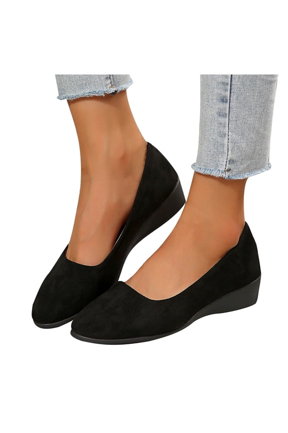 Flat Shoes Women's Solid Color Wedges Shoes Comfortable Casual Shoes Low Heel Women's Wedge Comfortable Closed Toe Pointed Toe Dressy Flats Slip On Walking Shoe Casual Work Shallow Shoe