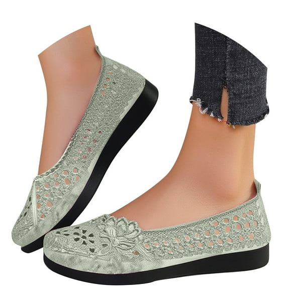 Flat Shoes for Women Breathable Crochet Lace Ballet Flat Floral Casual Round Toe Loafers Shoes