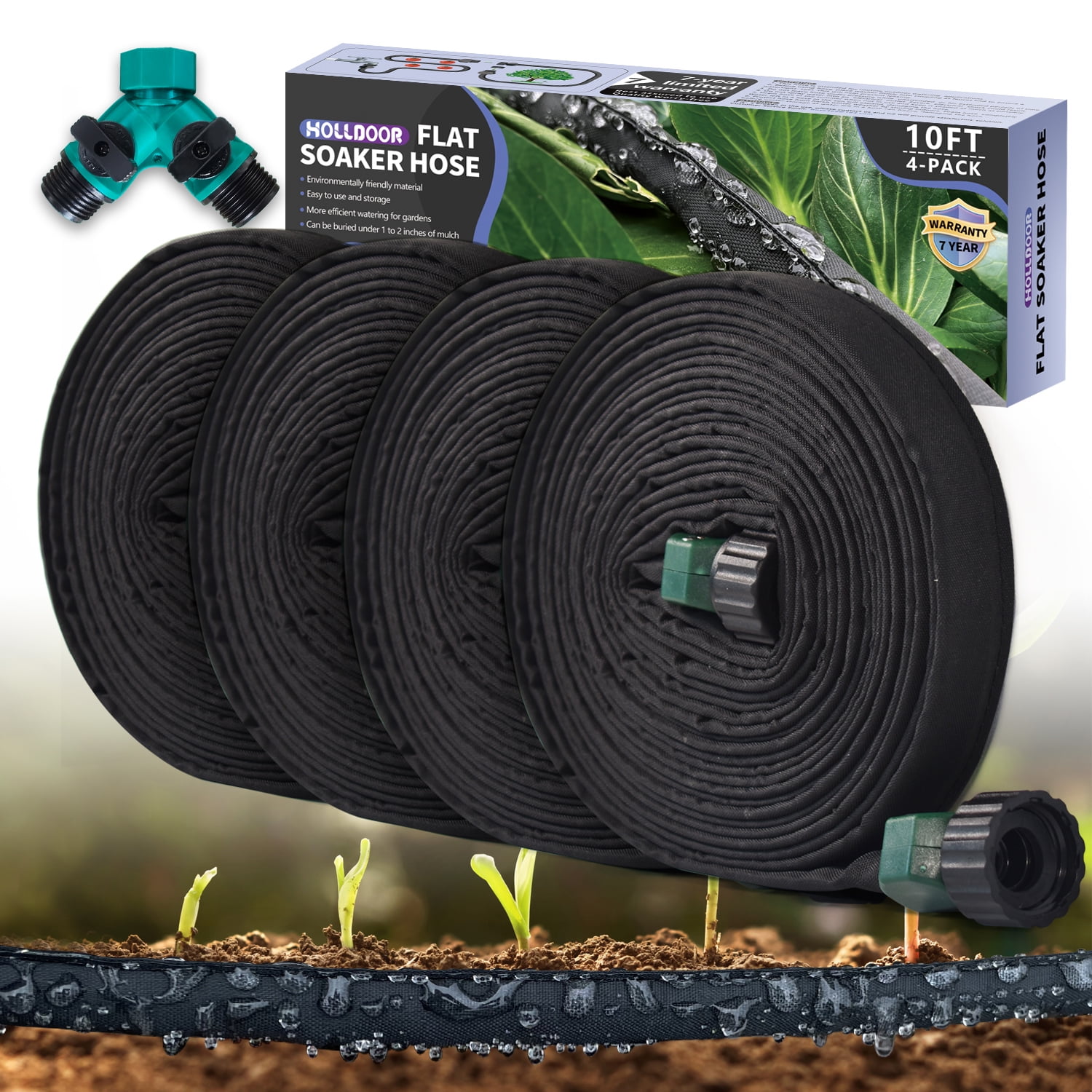 Flat Short Soaker Hose 10 Ft 4 PACKfor Garden Beds with Garden Hose