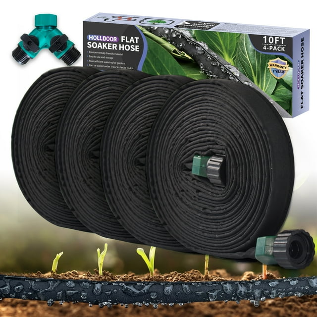 Flat Short Soaker Hose 10 Ft 4 PACKfor Garden Beds with Garden Hose