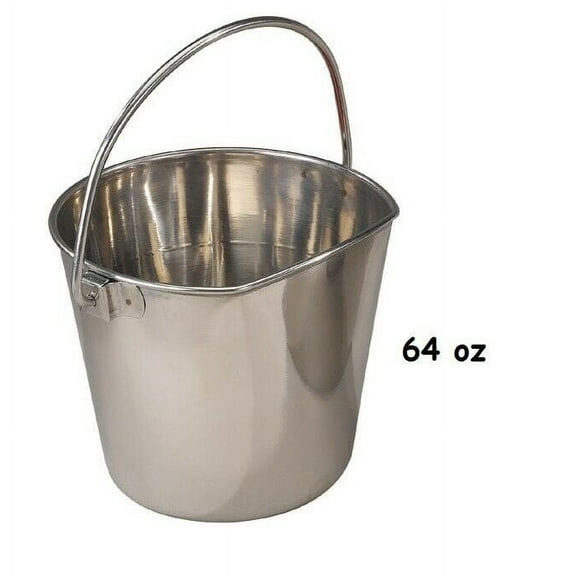 Flat Sided Hanging Feeding Pail Snag Free Heavy Duty Stainless Steel Choose Size (64oz / 2qt)