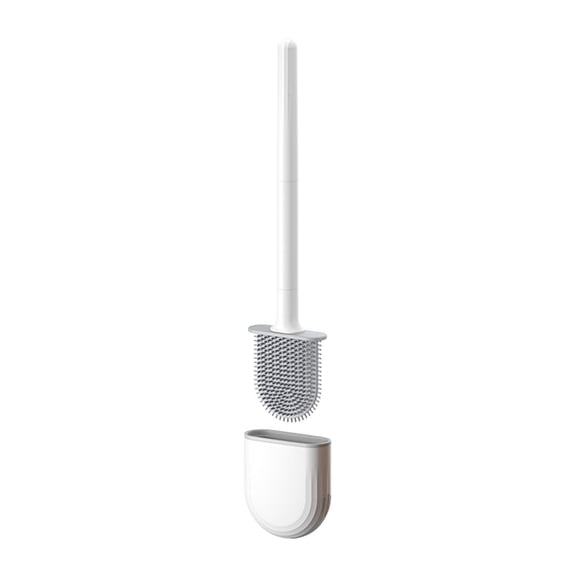 Flat Silicone Toilet Brush with Ventilated Quick-Dry Holder, 360° Deep Cleaning TPR Bristle Toilet Bowl Cleaner, Scratch-Free Bathroom Cleaning Tool for Toilet, WC & Restroom