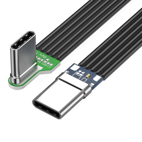 Flat Silicone USB-C Cable Left Right Angled 60W Fast Charge 480Mbps 4K Video 30cm