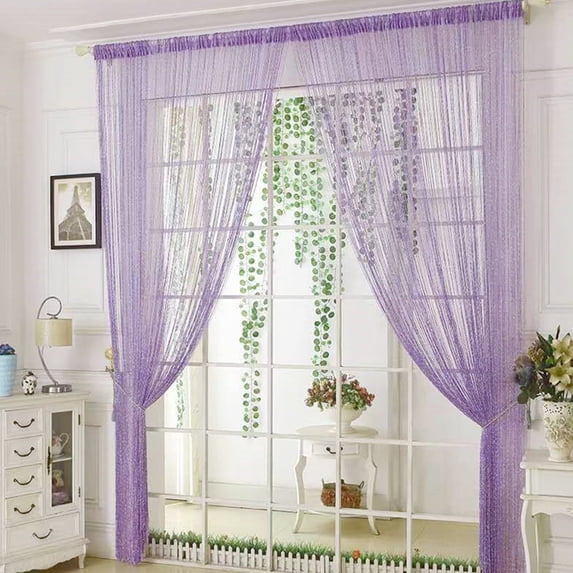 Flat Silver Thread Beaded Curtain, 79x39in Tassel Partition Curtain, Shiny Silver Room Divider, Decorative Door String Curtain for Bedroom, Entryway, Living Room, Home & Festival Use, Purple
