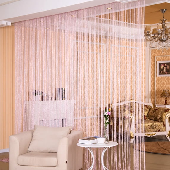 Flat Silver Thread Beaded Curtain, Tassel Partition Curtain for Bedrooms Entryways and Living Rooms, Lightweight Shimmering Door Window Treatment for Home Decoration, 39.37 x 78.74 Inches