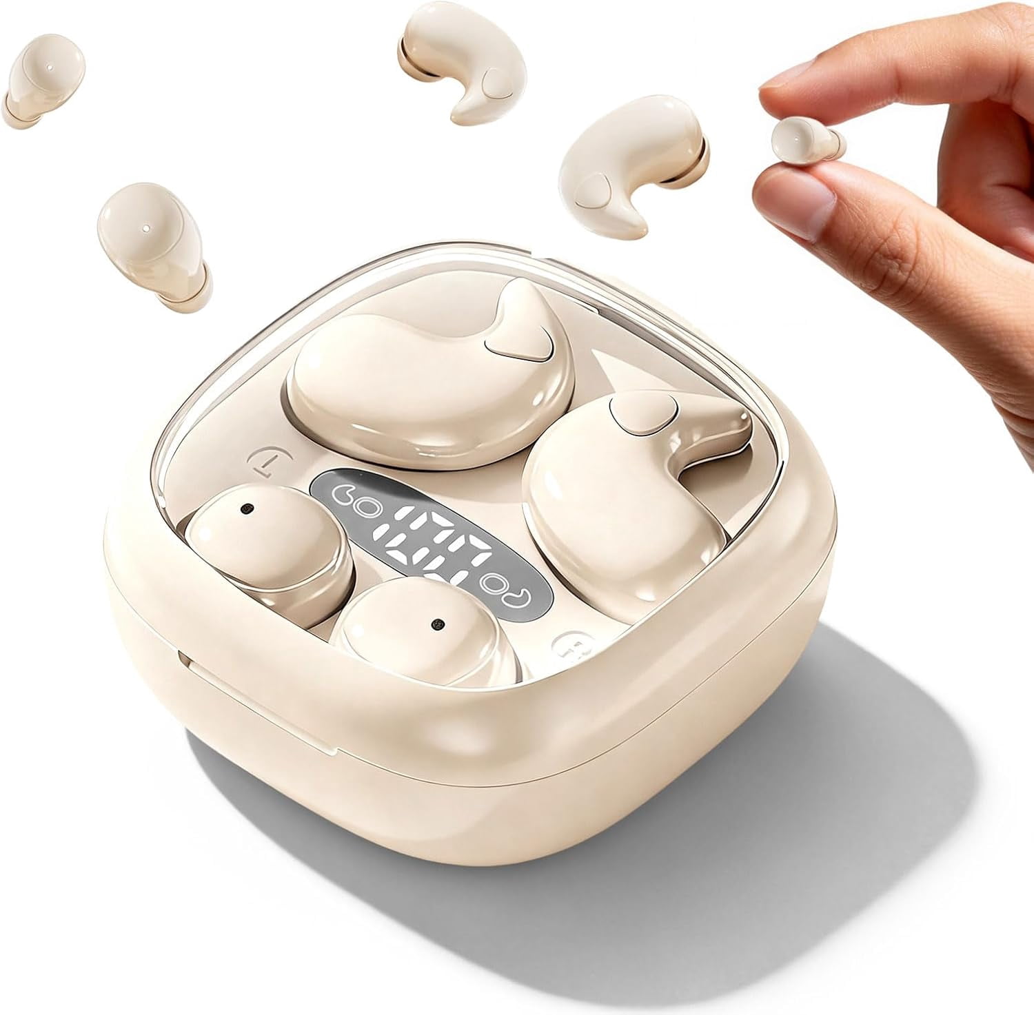 Flat Sleep Mini Invisible Earbuds Wireless Bluetooth, Side Sleepers Flat Sleeping Small Tiny Micro Ear Buds Small Ears Low Profile Smallest Discreet Hidden Earbuds Headphones for Work 2-Pack