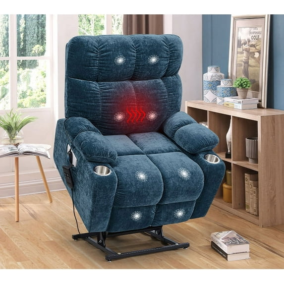 Triple Tree Power Recliner with Dual OKIN Motor and Massage, Blue