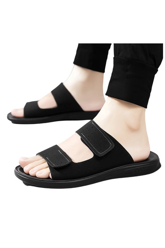 Flat Slides for Men Open Toe Wide Width Slip on Sandals Soft Bottom Backless Walking Shoes for Beach Casual Black Size 9