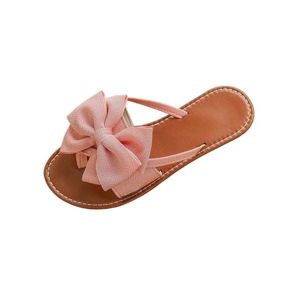 Flat Slippers for Women Plus Size Bowtie Trendy Beach Comfortable Vacation Cute Sandals Pink