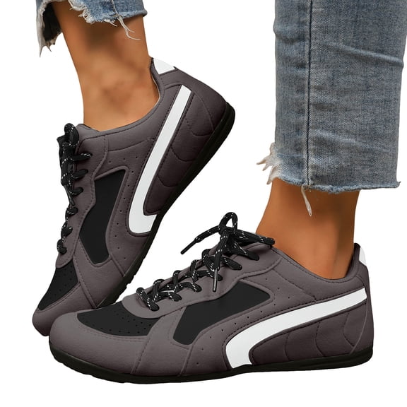 Flat Sneakers for Women Retro Casual Lace Up Tennis Shoes Lightweight Non Slip Trainers Comfortable Skate Shoes Black Size 9