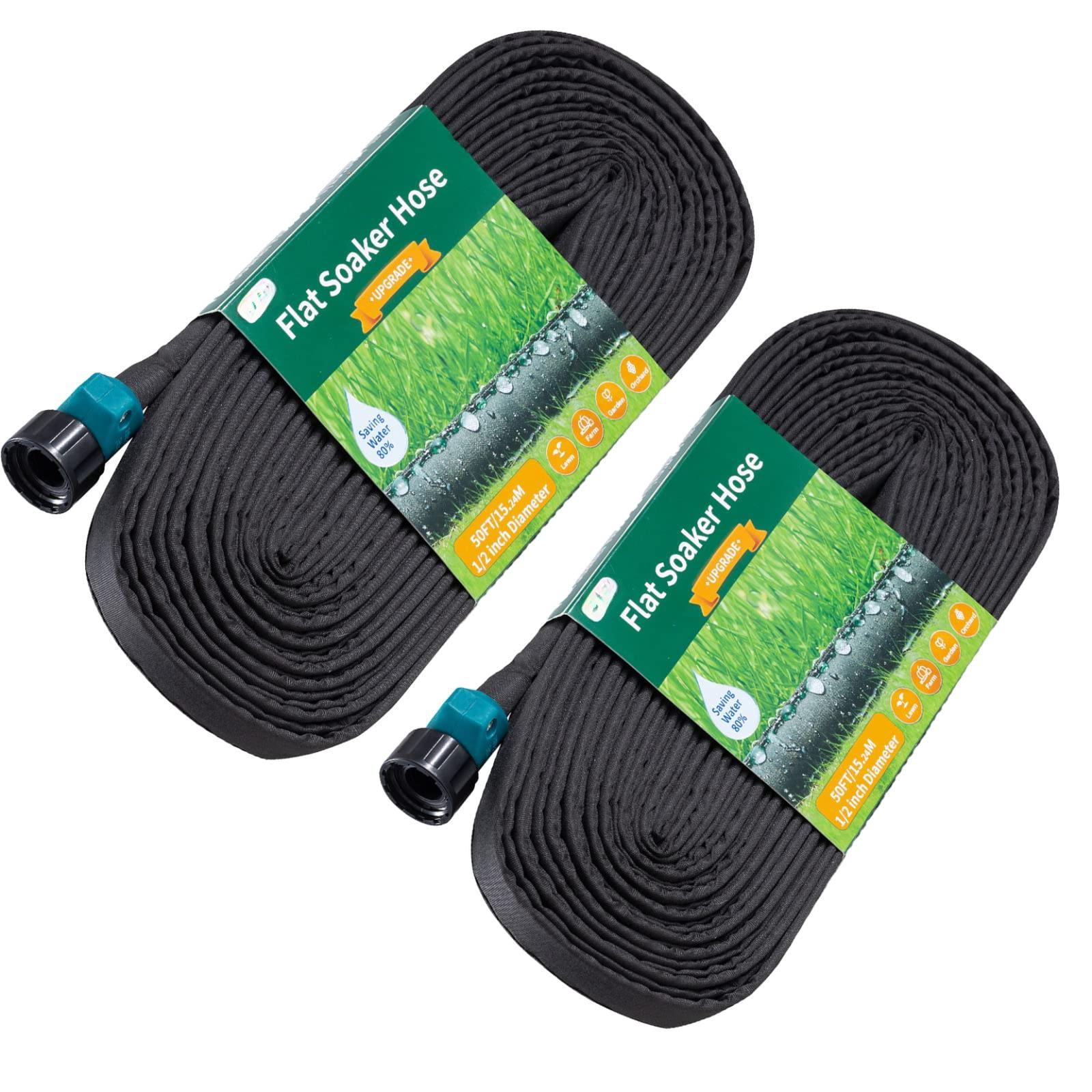 Flat Soaker Hose 100 Ft For Garden Beds  50ft 2packs 1/2" Linkable Consistent Drip Irrigation Save 80% Water Leakproof Heavy Duty Double Layer Sprinkler