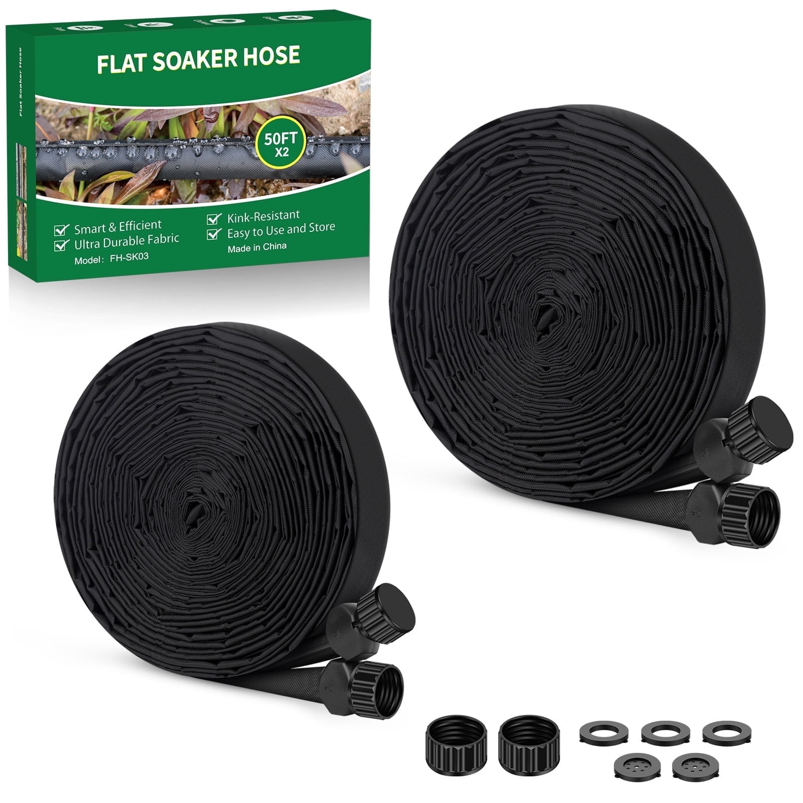 Flat Soaker Hose 100 ft (50ft*2), Save 80% of Water for Drip Irrigation System, 1/2 Linkable Consistent Drip Irrigation Hoses, Leakproof and Flexible