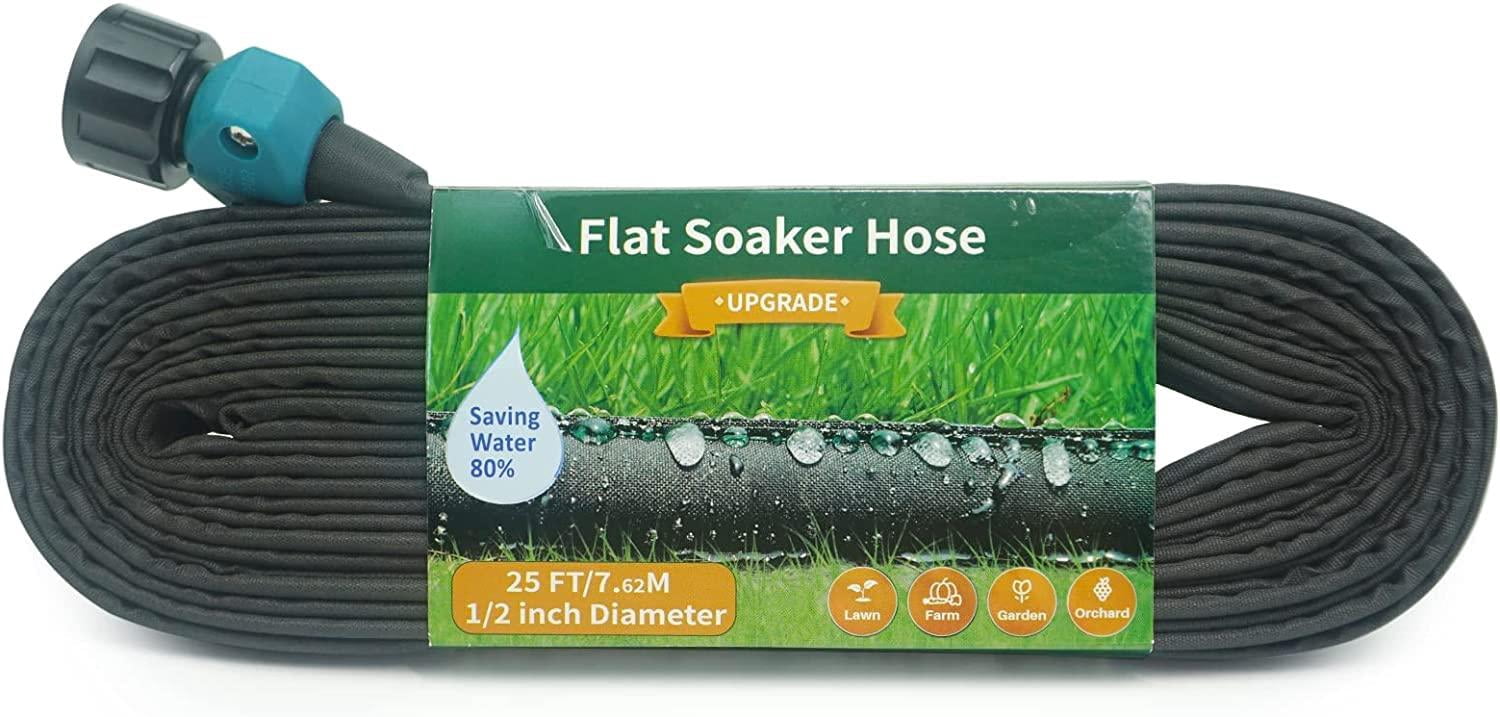 Flat Soaker Hose 25 Ft For Garden Beds  25ft 1/2" Linkable Consistent Drip Irrigation Save 80% Water Leakproof Heavy Duty Double Layer Sprinkler
