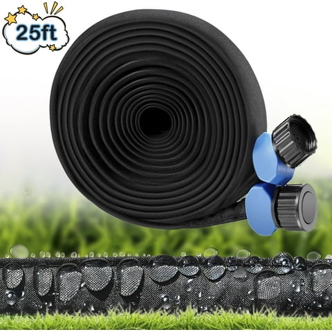 Flat Soaker Hose 25ft,Heavy Duty Kink-Free Double Layer, Linkable Drip Irrigation System for Garden Beds,Vegetable Gardens ,Saves 80% Water, Leakproof Design, Easy Installation Black