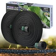 Flat Soaker Hose 50 Ft 2 pack for Garden Beds with Garden Hose Splitter, Garden Soaker Hose 100 Ft for Saving 70% Water, Drip Hose for Garden, Vegetable Beds50FT-2PACK