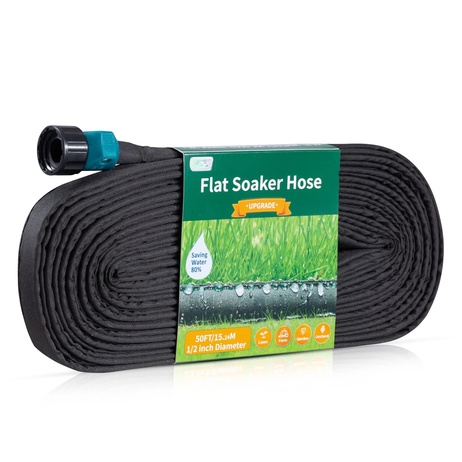 Flat Soaker Hose 50 Ft For Garden Beds  50ft 1/2" Linkable Consistent Drip Irrigation Save 80% Water Leakproof Heavy Duty Double Layer Sprinkler