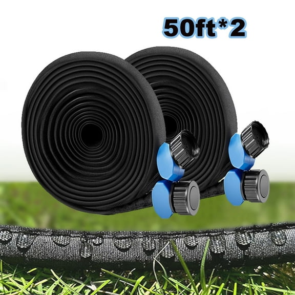Rolarhola Garden Flat Soaker Hose 50ft 2 Pack for Garden Beds, Water Hose Linkable Irrigation System Lightweight and Easy Gardening Yard Work Watering Plants and Flowers