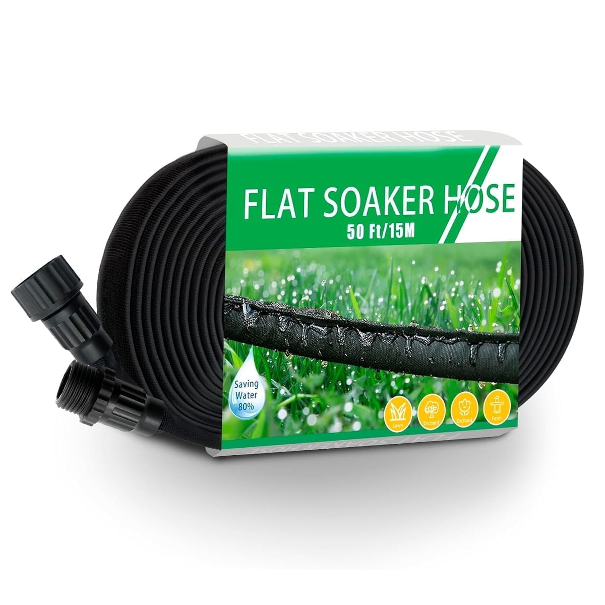 Taimu TM Flat Soaker Hose 50ft, Leakproof and Flexible with Anodized Aluminum Ends, Double Layer Soaking Hoses for Garden, Vegetables