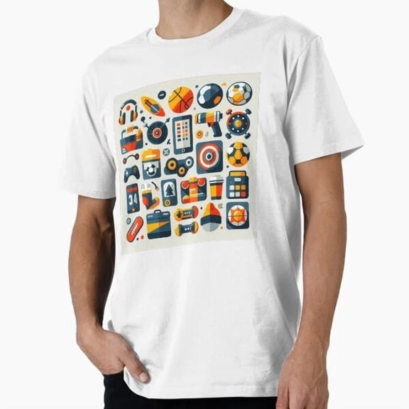 Flat Sports Gear Icon Set Multi-Game Equipment D T-Shirt S-5XL