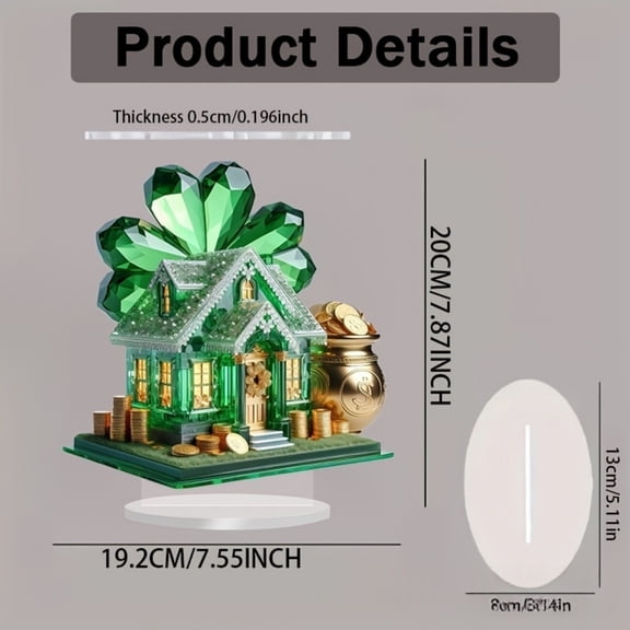 Flat St Patrick's Day Elegant Green Crystal Four-Leaf Acrylic Tabletop Decor Ornament