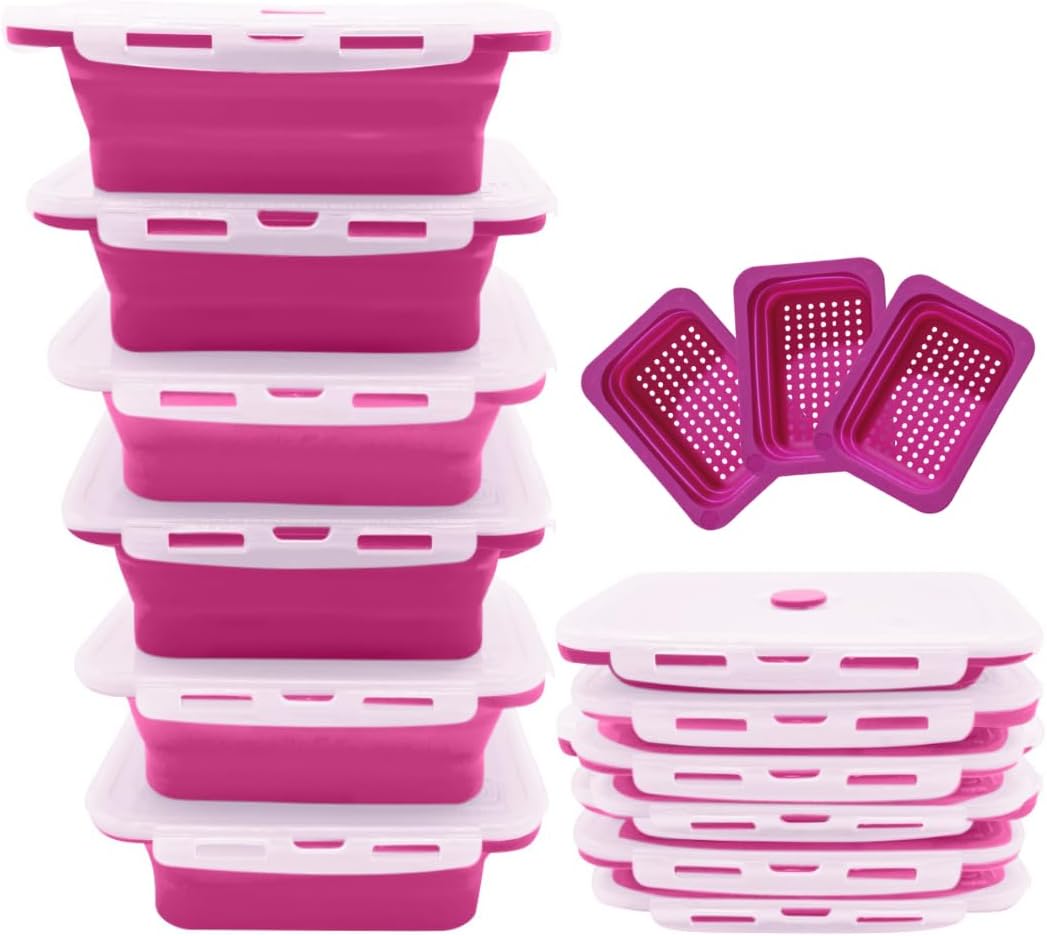 Flat Stack Silicone Collapsible Food Storage Containers (6Pack