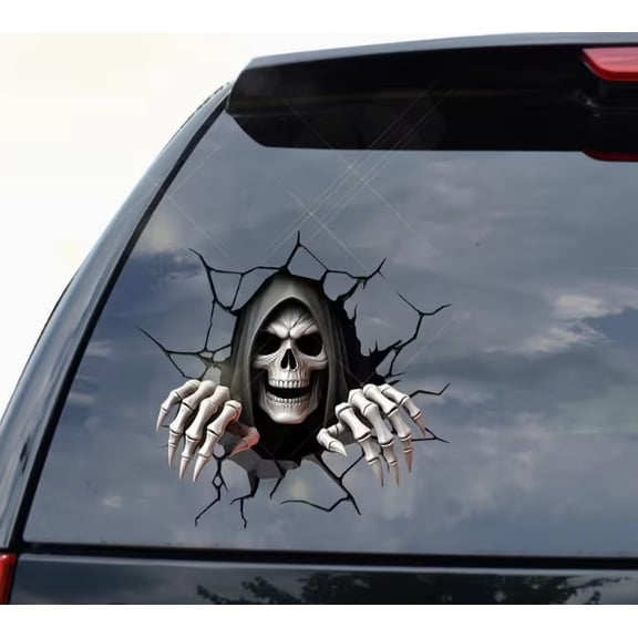 Flat Sticker 2D Horror Skull Car Sticker - Double-sided Peep Crack Wall Sticker, high quality PVC self-adhesive design, suitable for irregular shape edge decoration of vehicles, laptops, walls