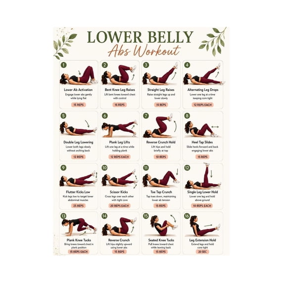 Flat Stomach Workout Poster Lower Belly Abs Exercise Core Fitness Home Gym