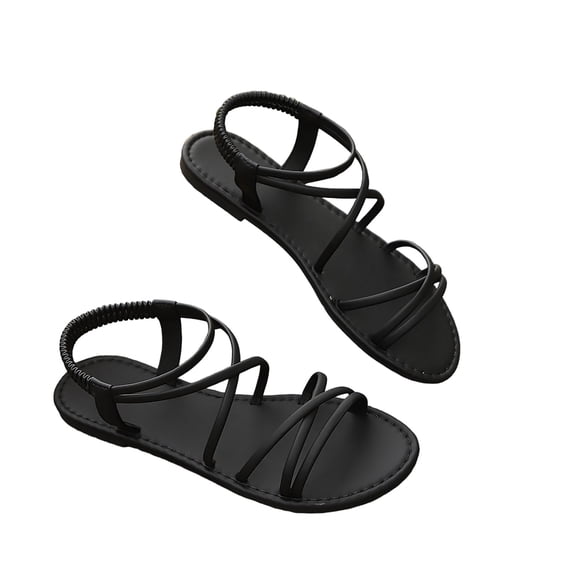 Flat Strappy Sandals Elastic Slingback Beach Shoes Feminine Dressy Summer Walking Slides for Women