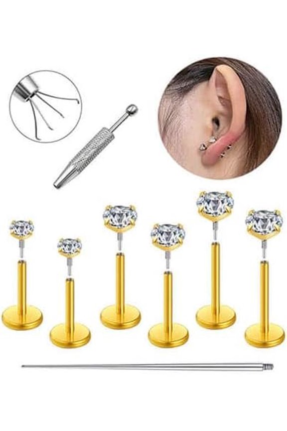 Flat Stud Earrings for Women Surgical Stainless Steel Internal Thread Tragus Helix Cartilage Conch Nose Monroe Labret Medusa /Be Equipped With Ball Grabber Tool(18G/20G - //Black/Rose )