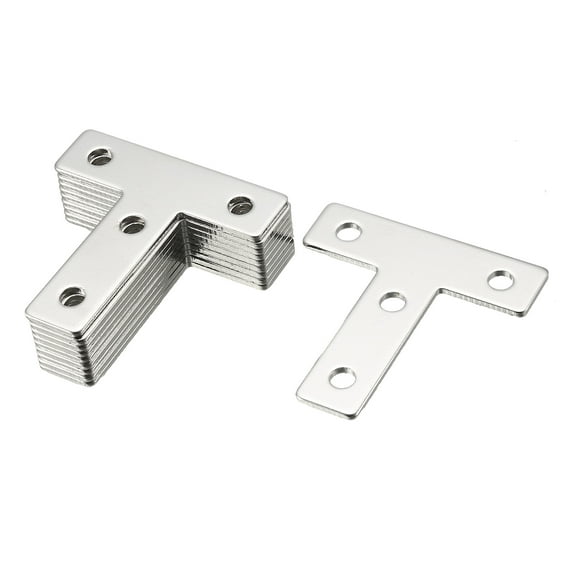 Flat T Shape Repair Mending Plate, 60x60x2mm, Carbon Steel Joining Bracket Support Brace, 10 Pcs