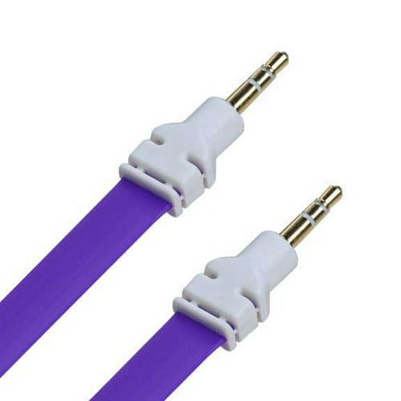Flat Tangle Free 3.5mm Plug Male to Male Stereo Auxiliary Aux Cable (3ft) - Purple