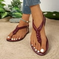 thumbnail image 1 of Flat Thong Sandals with T-Strap and Adjustable Ankle Buckle for Women Wine 9.5, 1 of 7