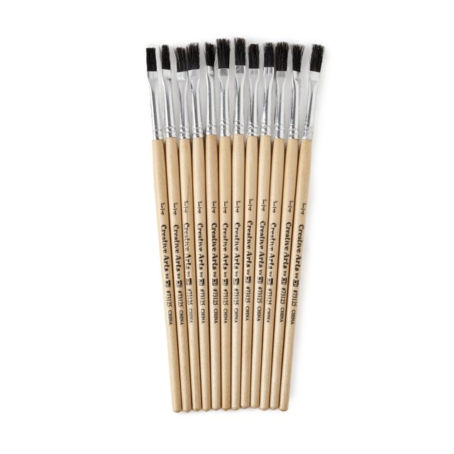 Flat Tip Paint Brushes, 1/4" Natural Bristle, Short, 12 per Set, 6 Sets