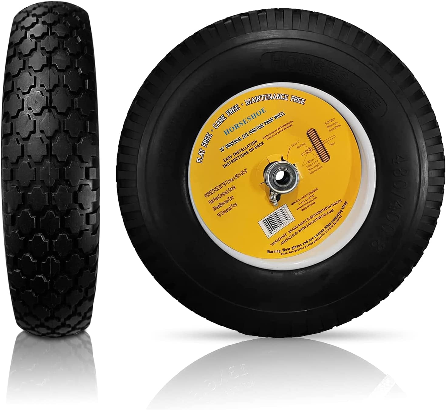 Flat Tire For Wheelbarrow Cart Universal 16" Tires With Steel Rim 3