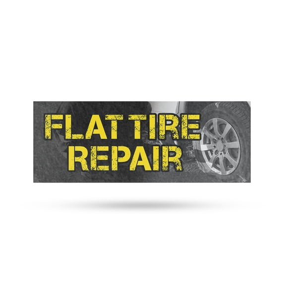 Flat Tire Repair Vinyl Decal 24 Inch x 9 Inch Weatherproof Heavy-Duty Adhesive Backing | Quick Service, Professional Mechanics, Affordable Pricing | Made in USA