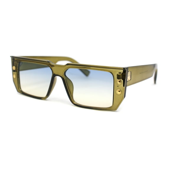Flat Top Angular Geometric Rectangle Luxury Fashion Sunglasses Green - Blue Yellow