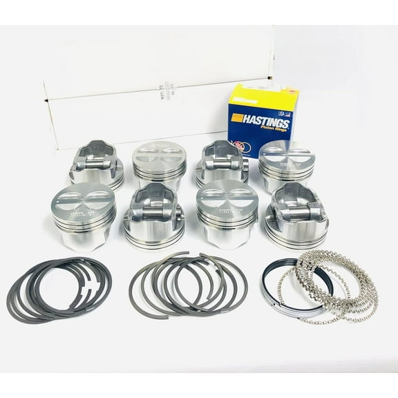 Flat Top Cast Pistons & Moly faced Rings compatible with 260 280 255 Mercruiser Chevy Marine 5.7L 350 (4.040" Standard Bore Size)