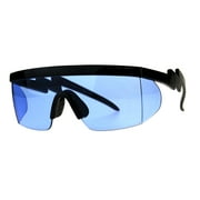 Flat Top Crooked Bolt Arm Goggle Style Pop Color Lens Shield 80s Sunglasses Black Blue