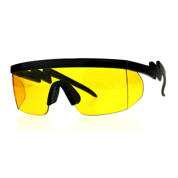 Flat Top Crooked Bolt Arm Goggle Style Pop Color Lens Shield 80s Sunglasses Black Yellow