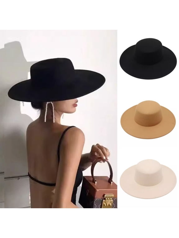 Flat Top Felt Fedora Hat for Women Men, Wide Brim Wool Felt Jazz Hat, Elegant Vintage Bolero Boater Hat for Fall Winter, Stylish Church Party Panama Cap