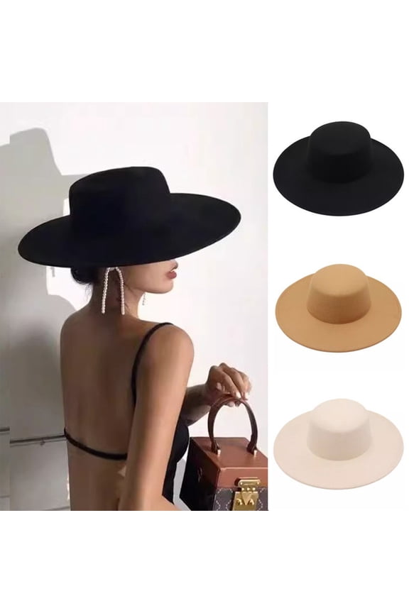 Flat Top Felt Fedora Hat for Women Men, Wide Brim Wool Felt Jazz Hat, Elegant Vintage Bolero Boater Hat for Fall Winter, Stylish Church Party Panama Cap